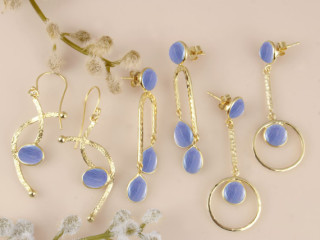 Exquisite Blue Lace Agate Earrings Set for Women