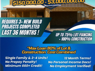 NEW CONSTRUCTION FINANCING FOR INVESTORS – NO INCOME DOCS - UP TO $3,000,000.00!