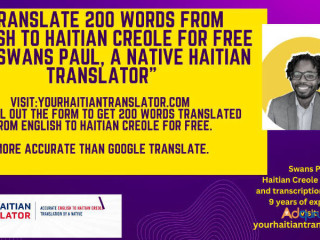 Free Haitian Creole Translation (Translate up to 200 words from English to Haitian Creole)