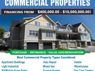 COMMERCIAL & MULTIFAMILY 5+ UNITS FINANCING UP TO $10MILLION! (Refinance & Purchase)